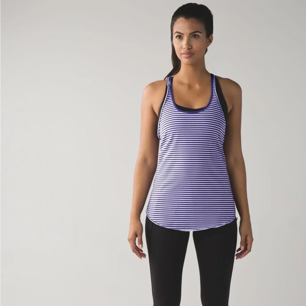 Lululemon What The Sport Singlet Tank Purple Stripe Athletic Activewear